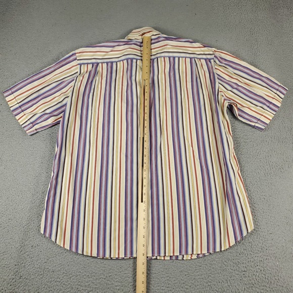Paul & Shark Shirt Mens Size XL Purple Yellow Striped Button Up Short Sleeve - Picture 4 of 7